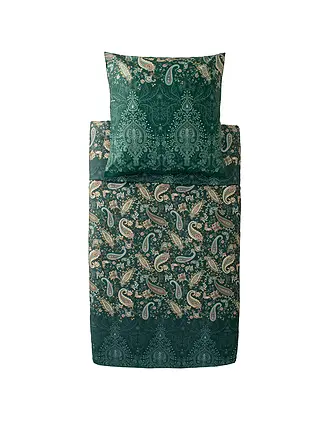 BASSETTI | Satin Bettwäsche 2x70x90cm/  200x200cm MONNALISA Rot | dunkelgrün